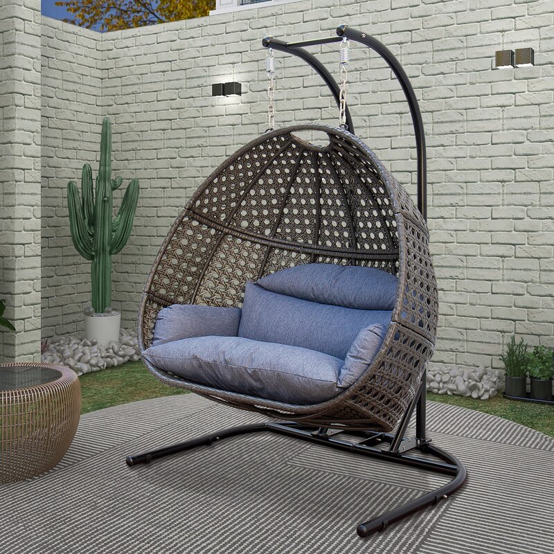 ASCreate Patio Wicker Swing Chair With Stand Rain Cover Included